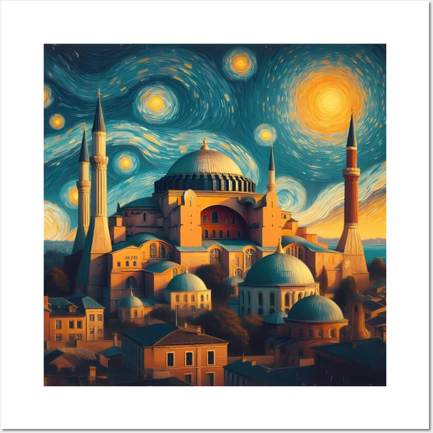 Hagia Sophia, Istanbul, Turkey, in the style of Vincent van Gogh's Starry Night Wall Art by CreativeSparkzz